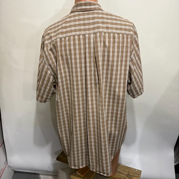 Carhartt XL Brown Plaid Button-Down Short-Sleeve Cotton Shirt - Picture 4 of 5